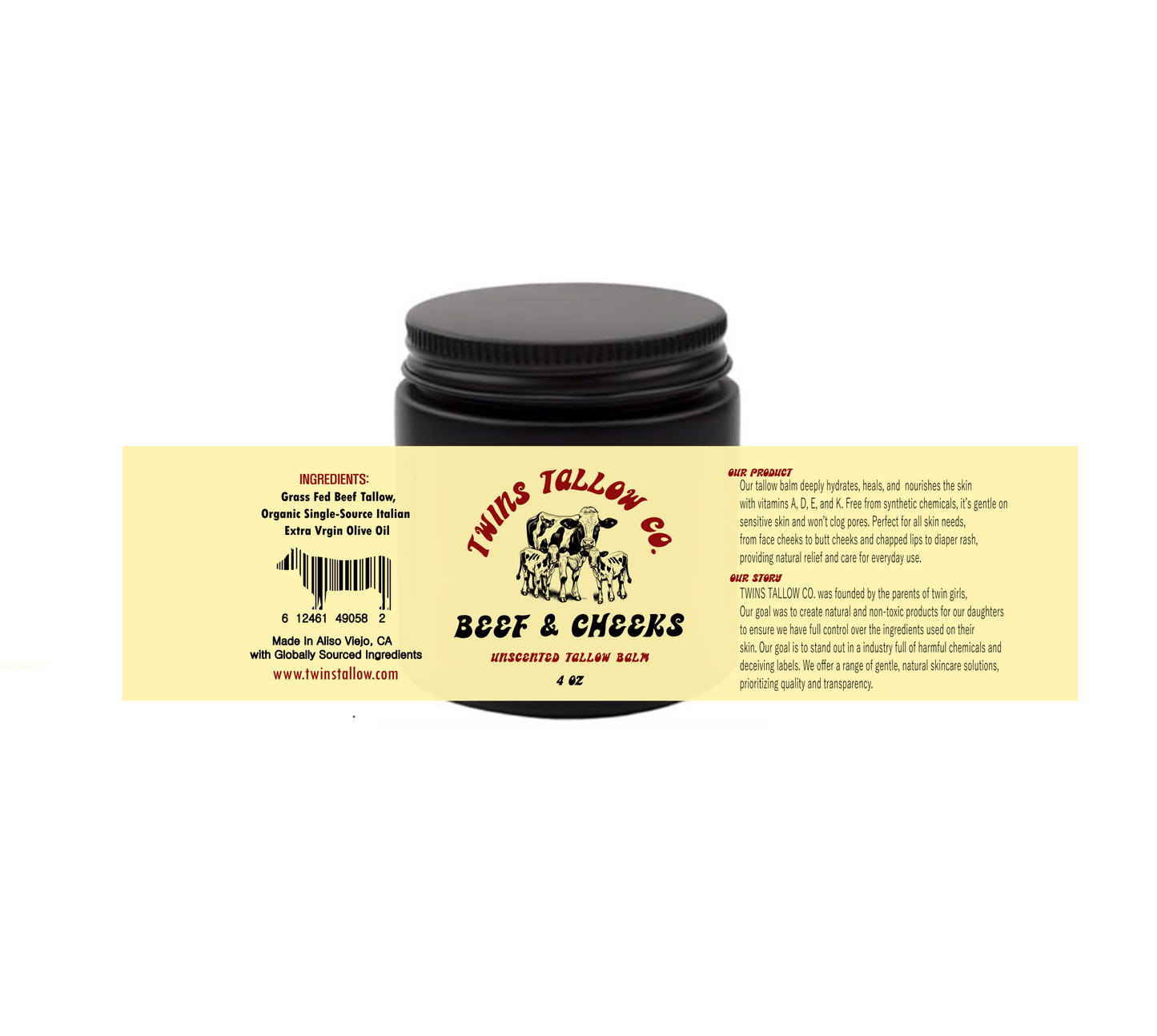 Beef & Cheeks Unscented Tallow Balm 4oz